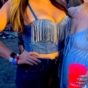 Large bustier diamonds denim women tank top boutique festival